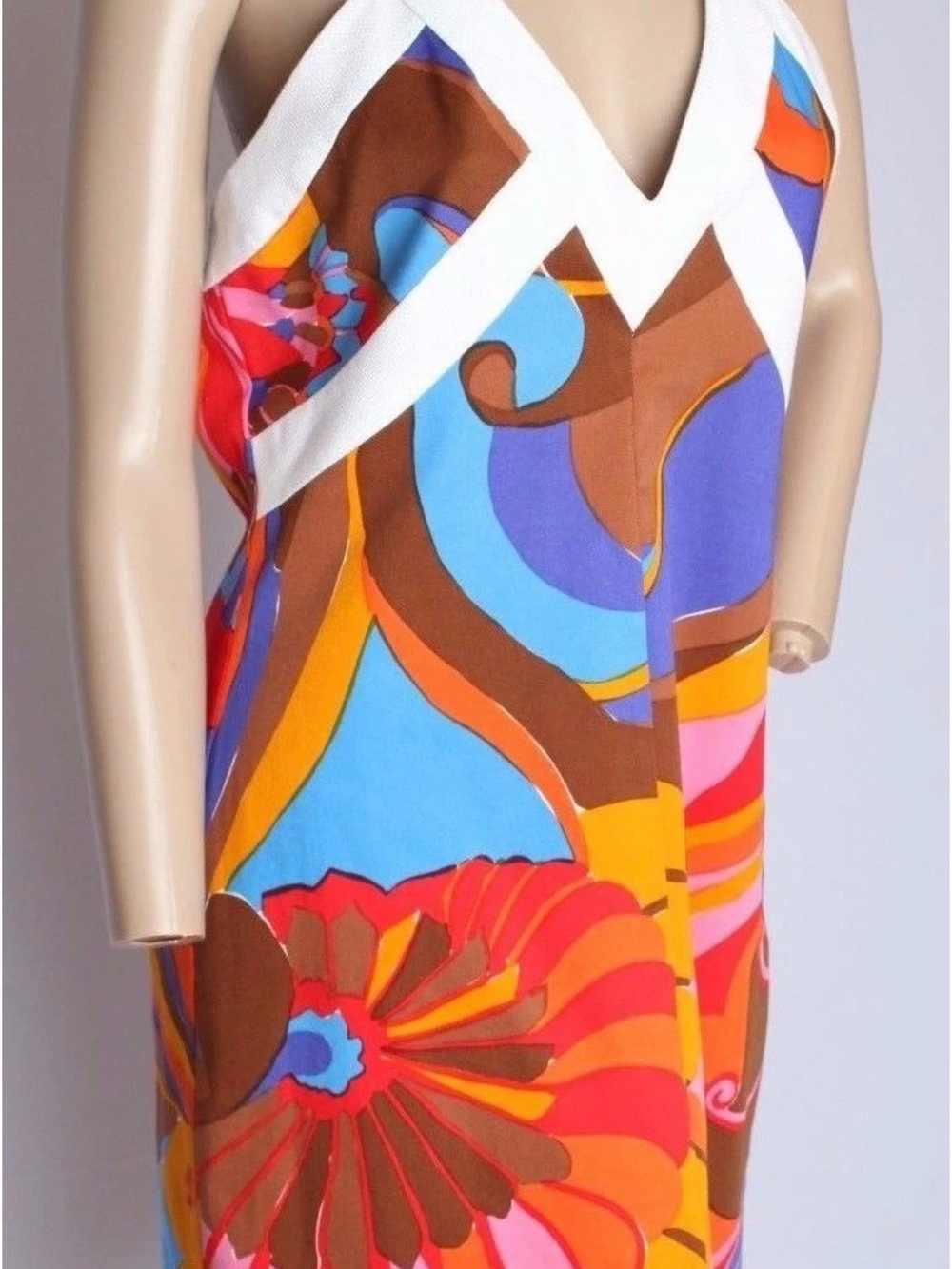 Trina Turk Strapless Multicolor Floral Maxi Dress in Blue, Orange, Pink & Brown